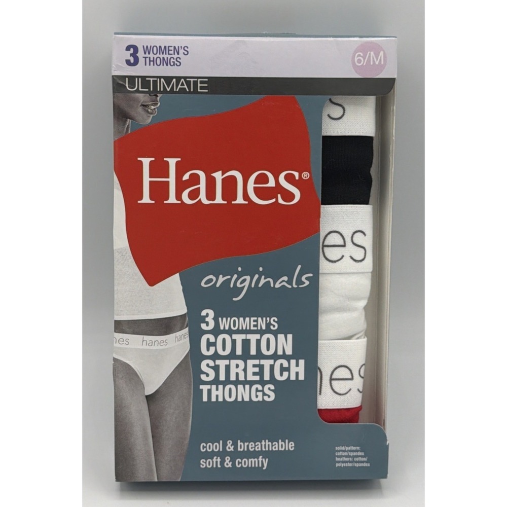 HANES 3 PK Originals Women's Breathable Cotton Bikini Underwear Sz M/6 Red Black